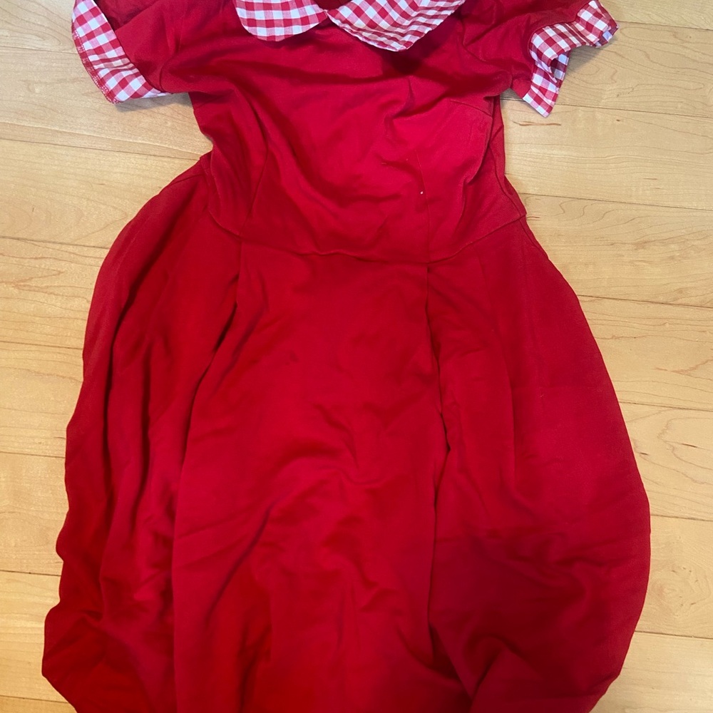 Red  Dress with Checkered Collar